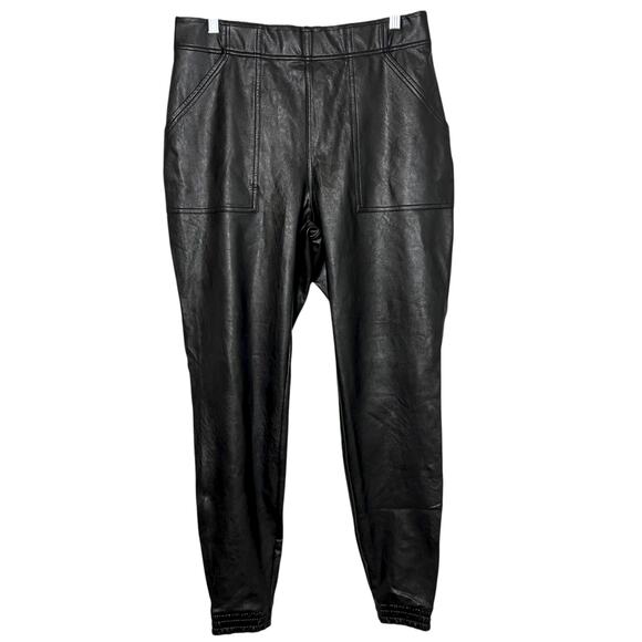 Spanx Black Faux Leather Joggers Pull-On Pants Size XL - Picture 2 of 9